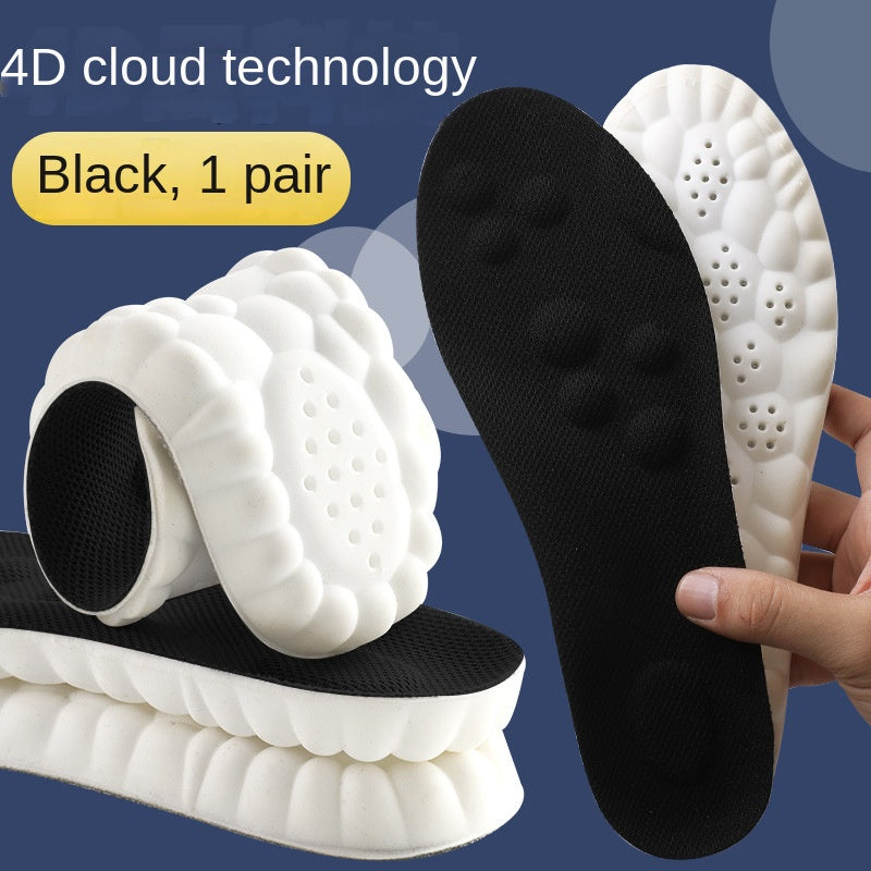 4D Cloud-like Cushioned Insoles for Men and Women, Soft Elastic Shock Absorption, Arch Support, Breathable, Anti-Odor, Sweat-Absorbing, Non-Slip, Comfortable for Long Standing