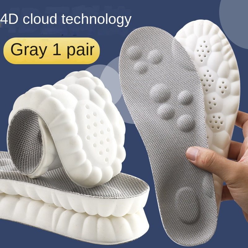4D Cloud-like Cushioned Insoles for Men and Women, Soft Elastic Shock Absorption, Arch Support, Breathable, Anti-Odor, Sweat-Absorbing, Non-Slip, Comfortable for Long Standing