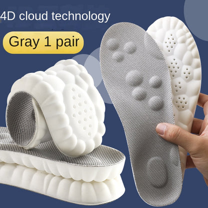 4D Cloud-like Cushioned Insoles for Men and Women, Soft Elastic Shock Absorption, Arch Support, Breathable, Anti-Odor, Sweat-Absorbing, Non-Slip, Comfortable for Long Standing