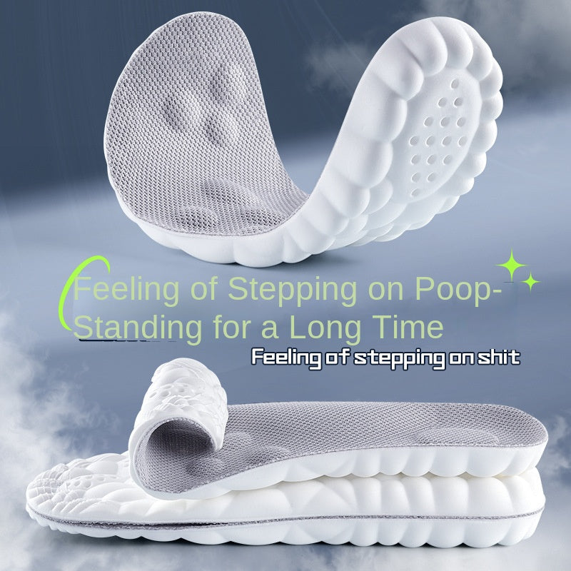 4D Cloud-like Cushioned Insoles for Men and Women, Soft Elastic Shock Absorption, Arch Support, Breathable, Anti-Odor, Sweat-Absorbing, Non-Slip, Comfortable for Long Standing