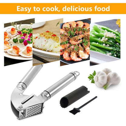 Durable Stainless Steel Garlic Press Crusher Squeezer Masher Home Kitchen Mincer Tool Silver