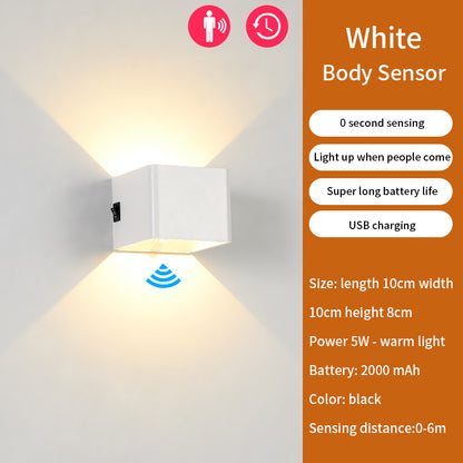 LED Rechargeable Wall Light Bedroom Bedside Body Sensor Dormitory USB Wiring-Free No-Punch Aisle Night Ligh