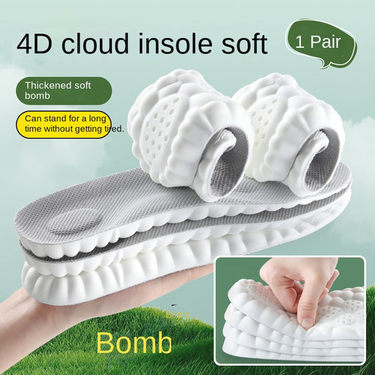 4D Cloud-like Cushioned Insoles for Men and Women, Soft Elastic Shock Absorption, Arch Support, Breathable, Anti-Odor, Sweat-Absorbing, Non-Slip, Comfortable for Long Standing