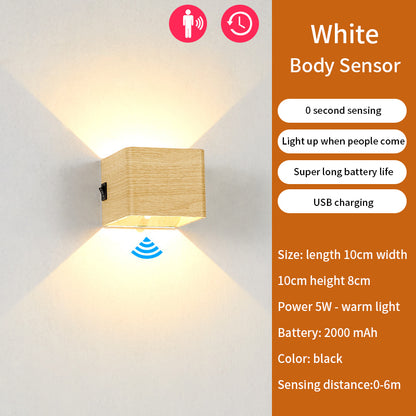 LED Rechargeable Wall Light Bedroom Bedside Body Sensor Dormitory USB Wiring-Free No-Punch Aisle Night Ligh